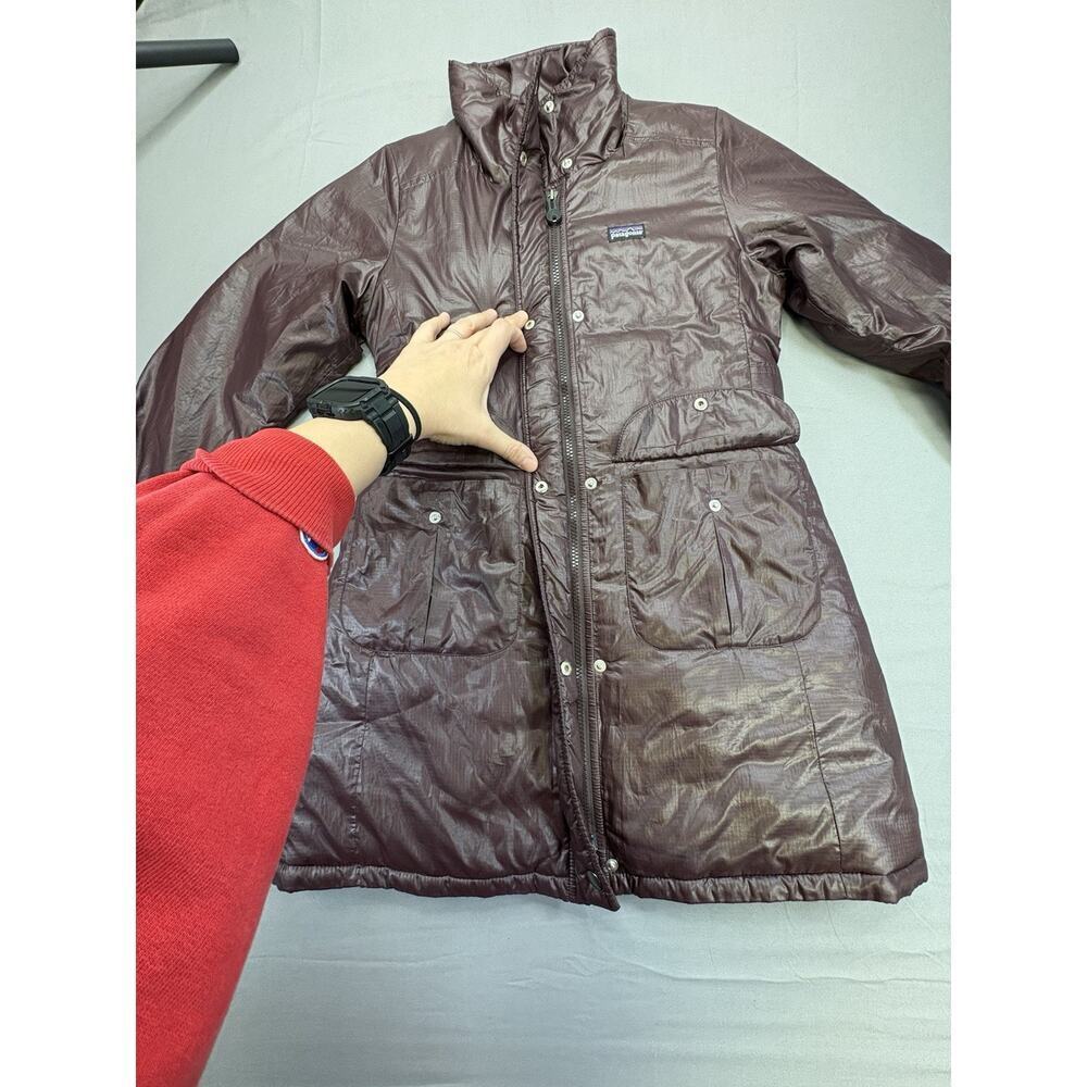 Patagonia Girls Medium 10 Insulated Long Coat Cocoa Parka Full Zip Pockets - Picture 10 of 14